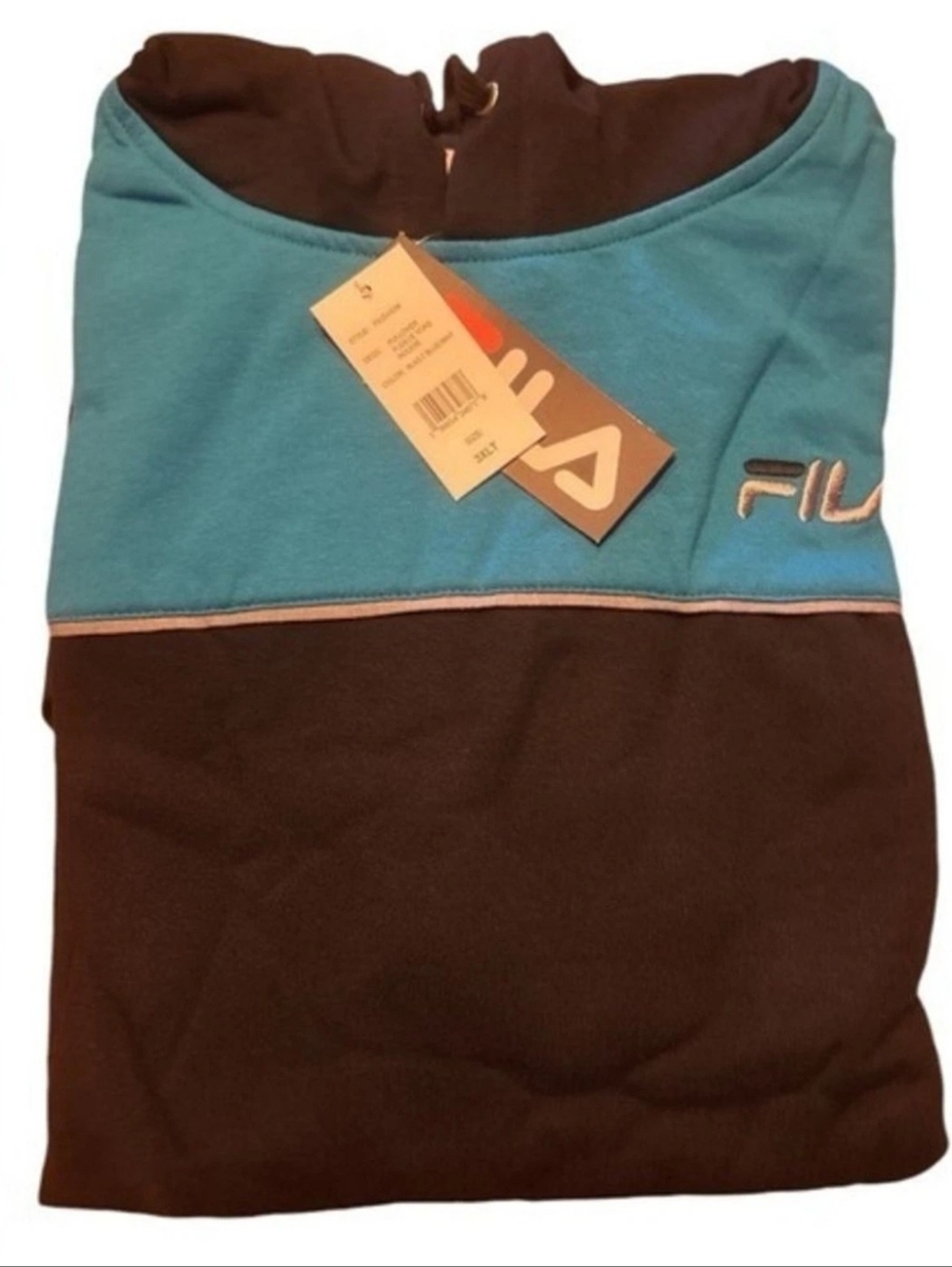 Fila Black and Teal Colorblock Pullover Hoodie